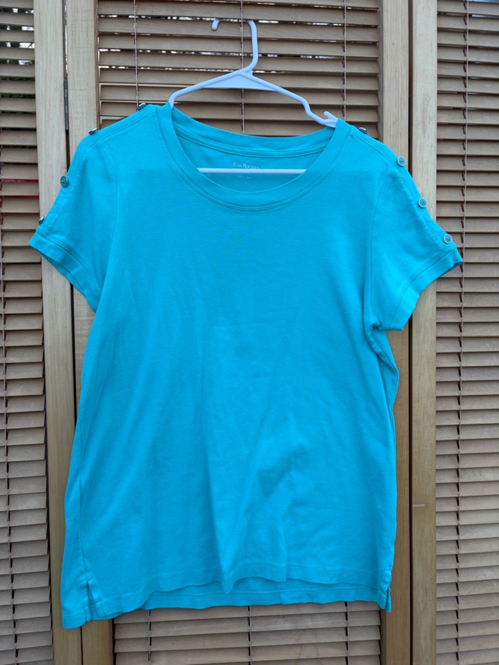 Kim Rogers Turquoise Short Sleeve Tee with Shoulder Buttons